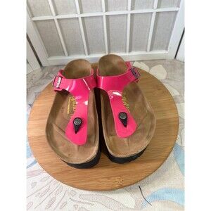 Women's Birkenstock Gizeh Fuchsia Tulip Birko-Flor Patent Size 8